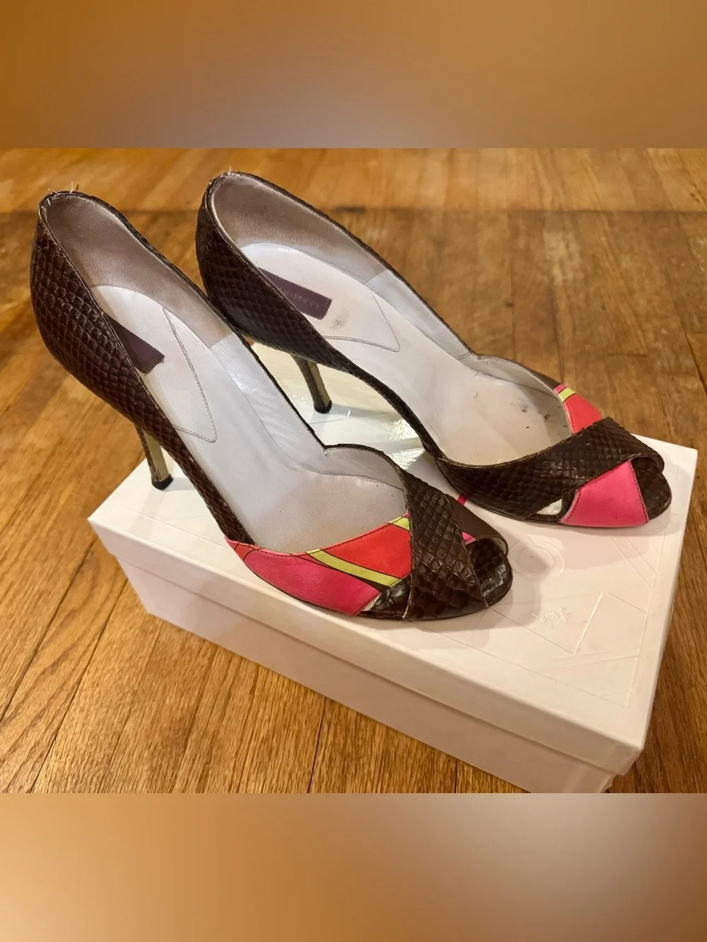 Emilio Pucci Pink and Brown Peep-Toe Heels - 40